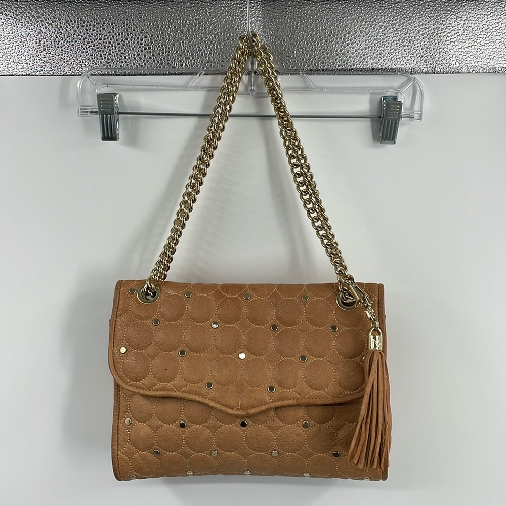 Rebecca Minkoff Tan Quilted Studded Shoulder Convertible Crossbody Bag